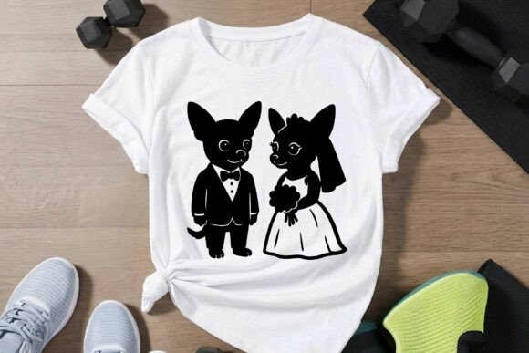 Chihuahua Wedding Silhouette Clipart SVG