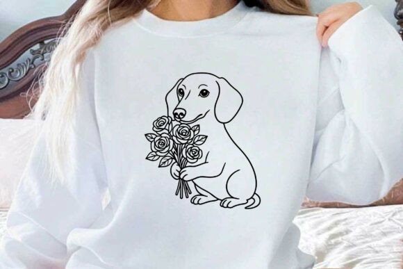 Dachshund Holding Rose Bouquet Clipart Review