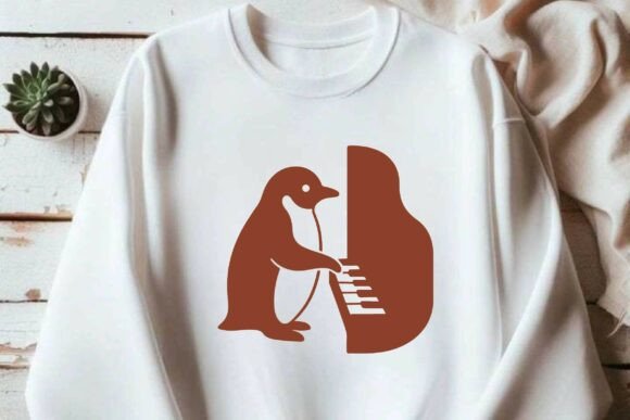 Penguin Playing with Piano Silhouette