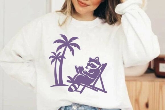 Raccoon Relaxing on Beach Chair Clipart